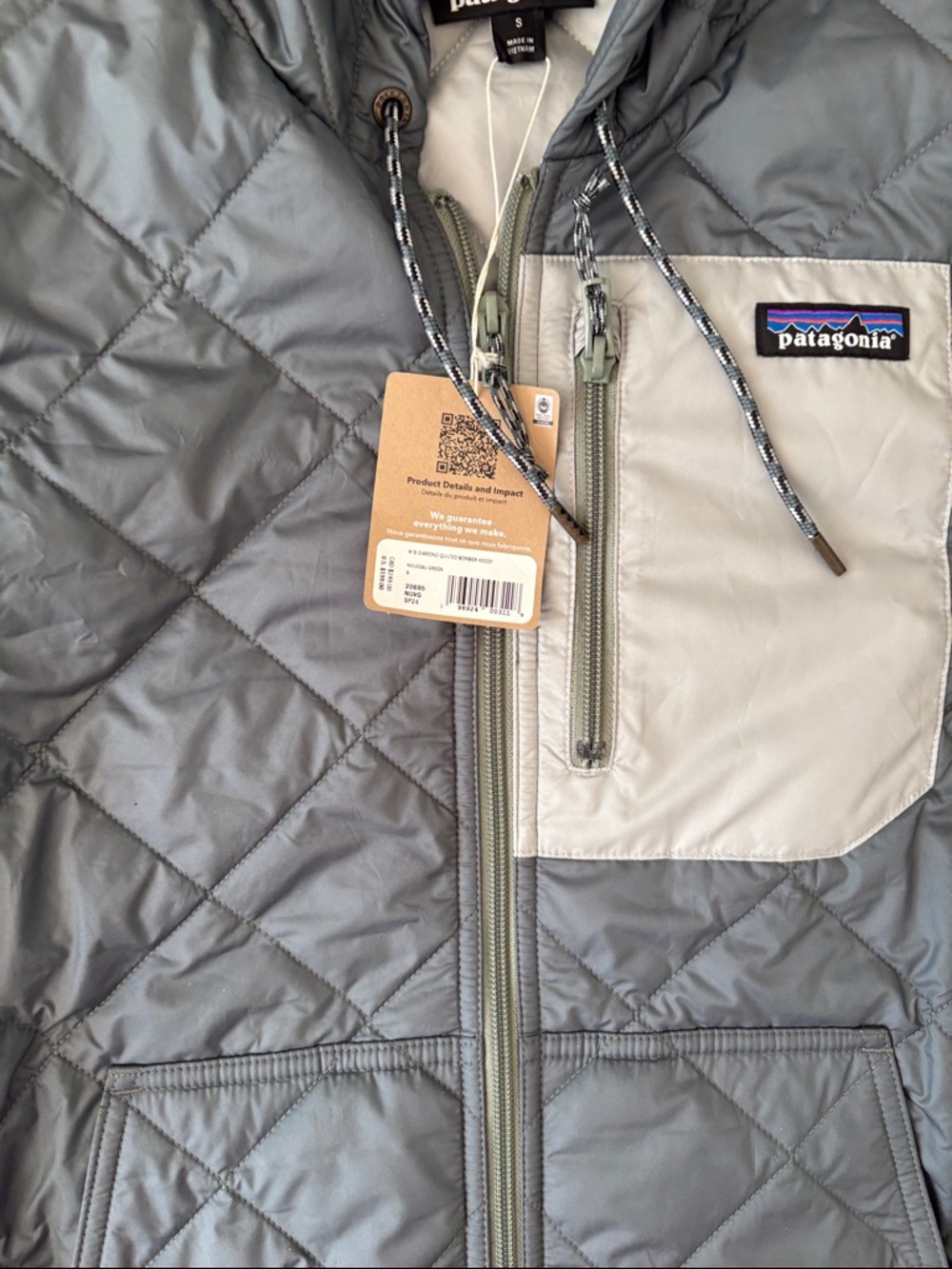 NWT Women's Diamond Quilted Bomber Hoody Nouveau Green Grey Size Small - Picture 3 of 7